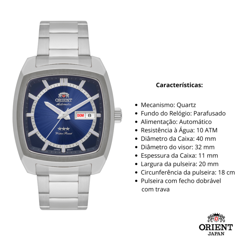 Relógio Masculino Orient Automático Quadrado F49ss031 D1SX - Imagem 3