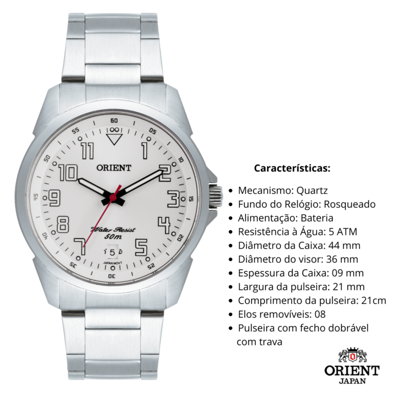 Relógio Orient Masculino Analógico MBSS1154A S2SX Branco - Imagem 3