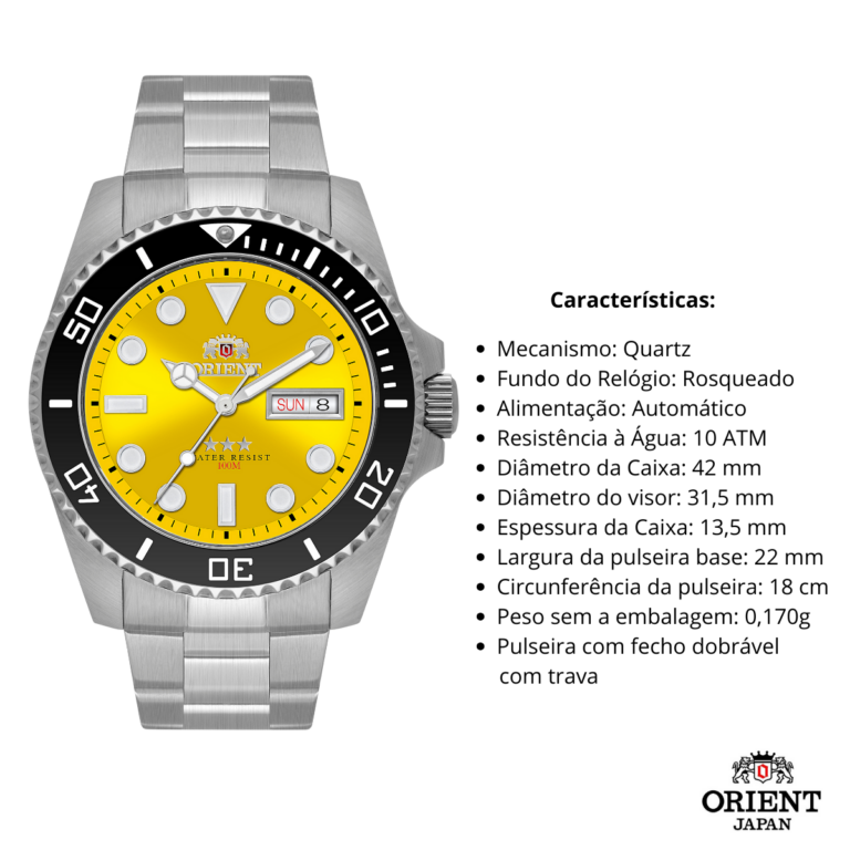 Relógio Orient Masculino Automático NH3SS011 Y1SX Amarelo - Imagem 3