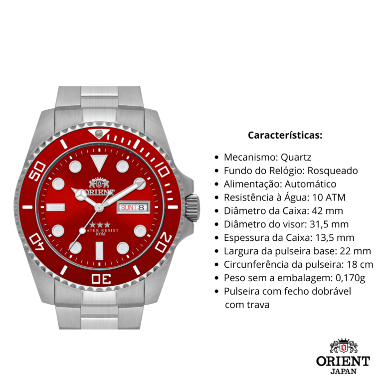 Relógio Orient Masculino Automático NH3SS009 W1SX Vermelho - Imagem 3