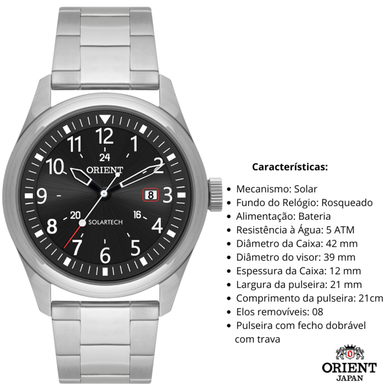Relógio Orient Masculino SolarTech MBSS1446 P2SX Preto - Image 3