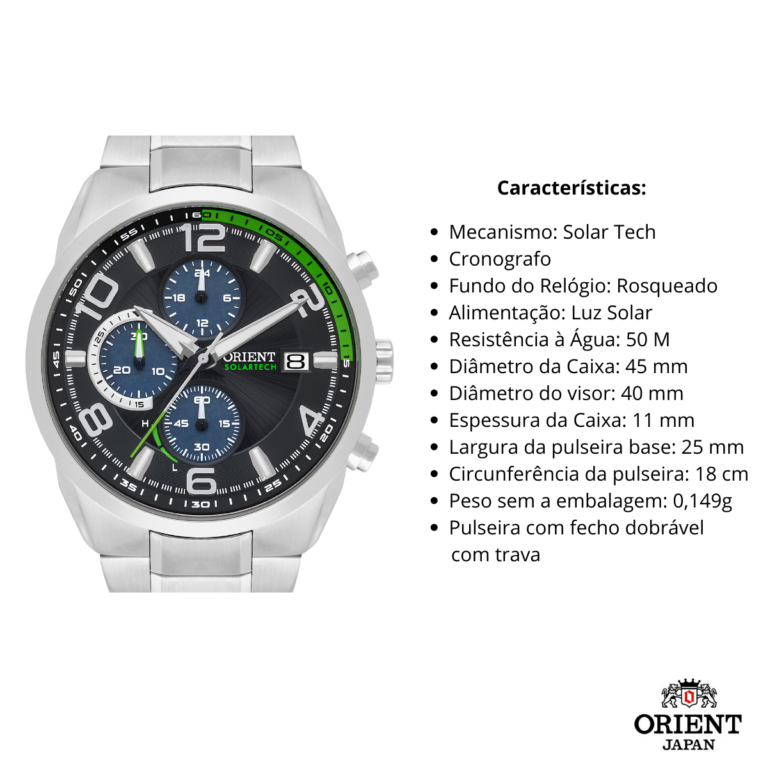 Relógio Orient Masculino SolarTech MBSSC256 P2SX Cronografo - Imagem 4