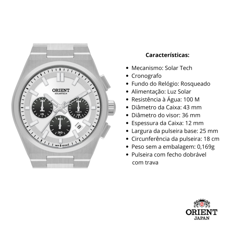 Relógio Orient Masculino SolarTech MBSSC274 S1SX Cronografo - Imagem 3