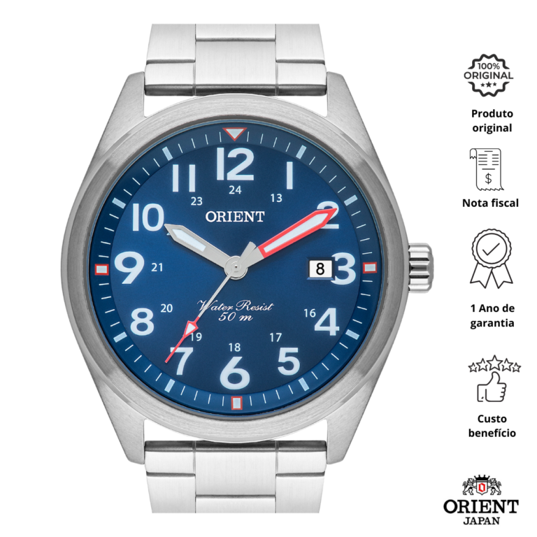 Relógio Orient Masculino Aço Calendário MBSS1396 D2SX AZUL - Image 2