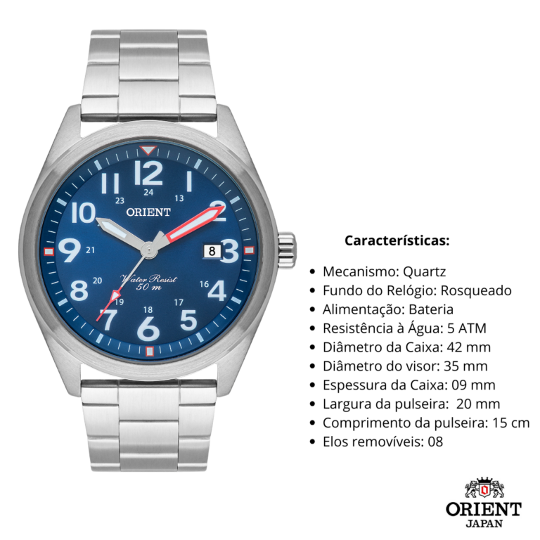 Relógio Orient Masculino Aço Calendário MBSS1396 D2SX AZUL - Image 3