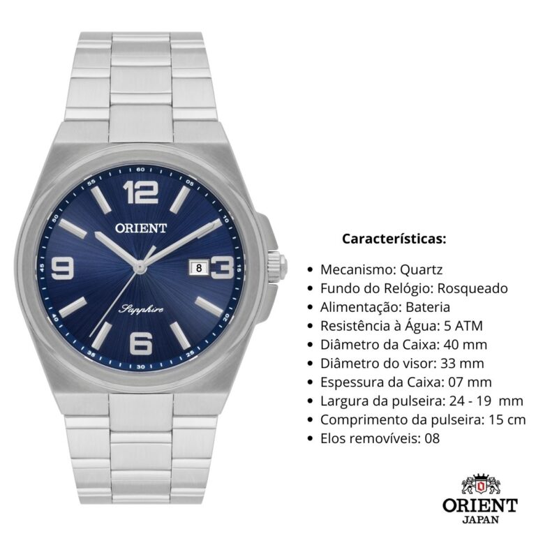 Relógio Orient Masculino Aço MBSS1458 D2SX Cristal Safira - Image 3