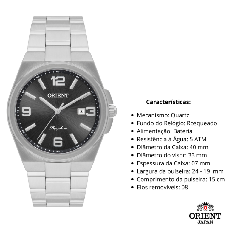 Relógio Orient Masculino Aço MBSS1458 P2SX Cristal Safira - Image 3