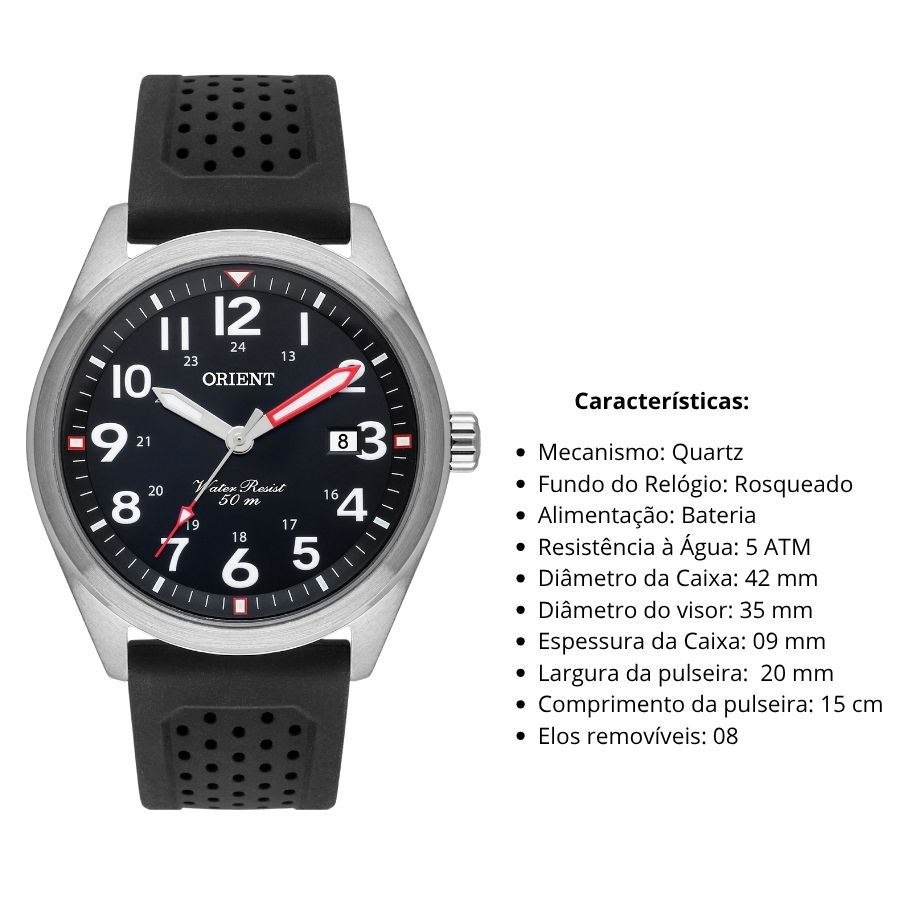 Relógio Orient Masculino Aço Calendário MBSP1028 P2PX Preto - Imagem 3